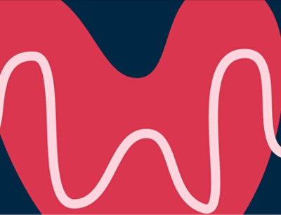 Ein rot-blauer Hintergrund mit einem weißen Buchstaben W in der Mitte.