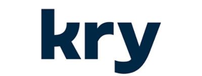 Ein blau-schwarzes Logo mit dem Text „kry“.