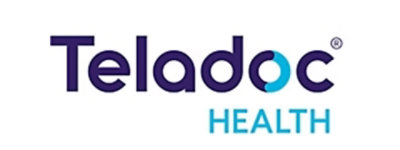O siglă cu albastru și negru cu textul „Teladoc® HEALTH”.