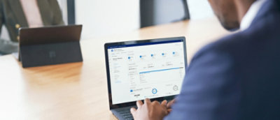 A person using a laptop.