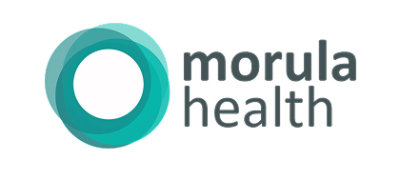 A blue circular logo with the text morula health.