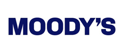 A blue and white logo with the text MOODY'S on a white background.