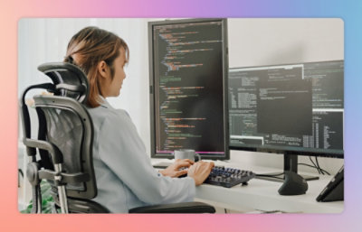 A person using a laptop in a softly lit room.
