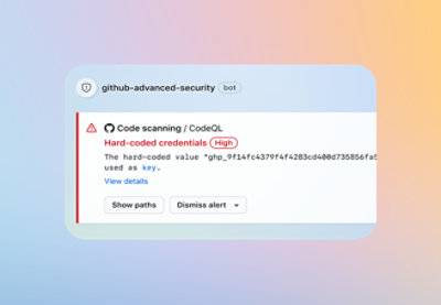 A code scanning alert from GitHub Advanced Security flags hard-coded credentials with high severity.