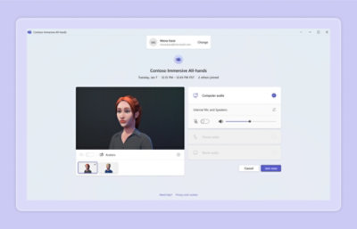Ảnh chụp màn hình giao diện trò chuyện bằng video với nội dung Contoso Immersive All-hands.