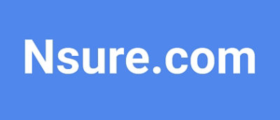 Μπλε φόντο με λευκό κείμενο που γράφει Nsure.com.