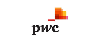 A logo with the text pwc and orange, red, and pink squares on a white background