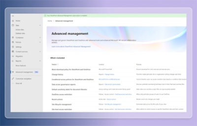 A screenshot of a computer display showing a user interface with the text Advanced management.
