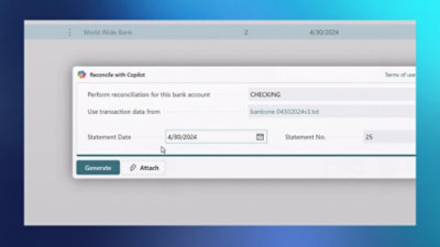 電腦螢幕顯示財務軟體介面，畫面中開啟「Reconcile with Import」視窗，用於銀行帳戶對帳。