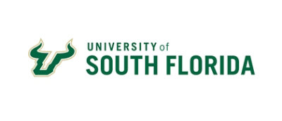 Et grønt logo med horn og teksten University of South Florida.