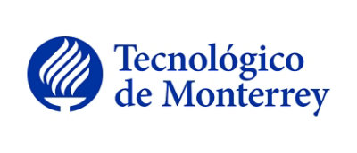A blue and white logo with the text Tecnológico de Monterrey.