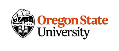 A black and white logo with the text Oregon State University.