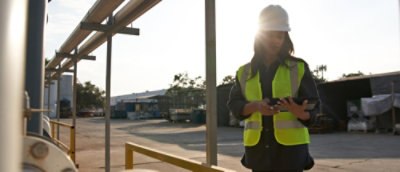 Een vrouw die naar een laptop kijkt.
