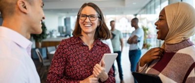 A group of people laughing.