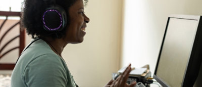 A person wearing headphones.