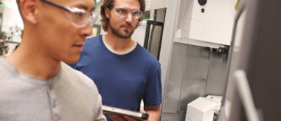 A group of people wearing safety goggles.