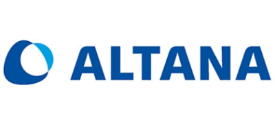 A blue and white logo with the text ALTANA.