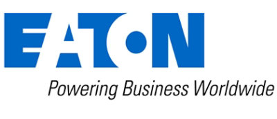 A blue and white logo with the text EAT.N Powering Business Worldwide.