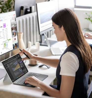 A woman using a laptop