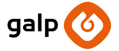 Un logo noir ayant le texte Galp à l’intérieur d’un cercle sur un arrière-plan blanc.