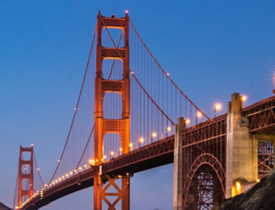 A close-up view of the structure of a bridge.