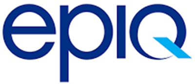A blue and white logo with the text epiQ.