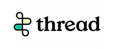 A black and white logo featuring the text & thread.