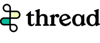 A black and white logo featuring the text & thread.