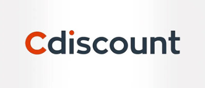 A close-up of the Cdiscount logo in black letters on a white background.