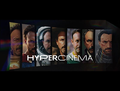 A white word HYPERCINEMA on a black background.