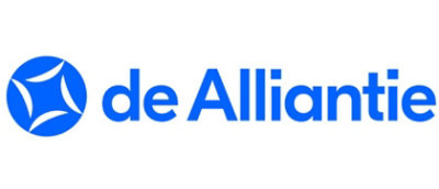 A blue and white logo with the text de Alliantie on a white background.