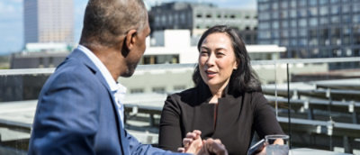 A man and a woman looking at each other