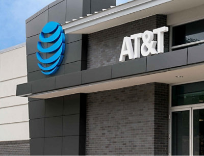 A close-up of a brick wall with the text AT&T displayed.