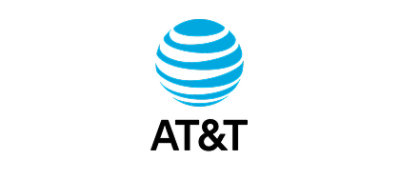 A blue and white striped sphere logo with the text AT&T.