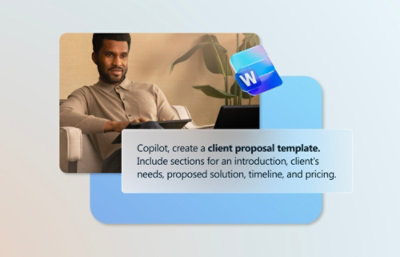 A chair and desk with a close-up of a document featuring text alongside a blue square with a white W.