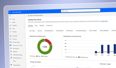 Computer screen displaying a dashboard with task completion and team performance charts, navigation sidebar, and overview tabs.