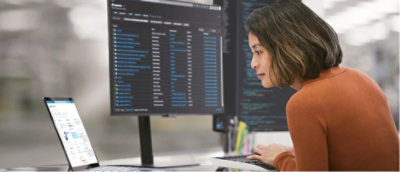 A woman working on the laptop