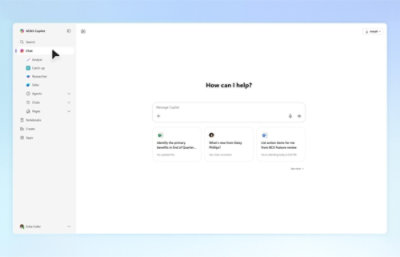 Die Benutzeroberfläche von M365 Copilot zeigt eine Seitenleiste mit den Optionen Chat, Analyse-Agent und Vertrieb – im Hauptbereich die Eingabeaufforderung: „Wie kann ich helfen?“