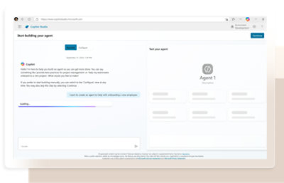 A screenshot of a computer screen displaying text and graphic elements with the phrase Agent Store - Weer agents and Built by Microsoft.