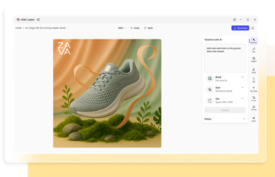 A close-up of a grey shoe with white soles placed next to green plants.