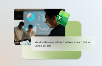 一位男士正看着屏幕上的柱状图。