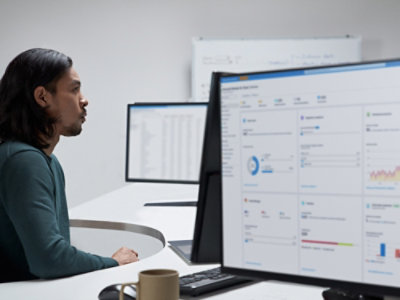 A man looking at a computer screen.