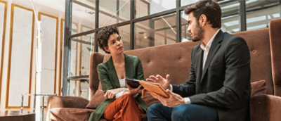 Two people discussing with each other
