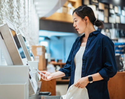 Woman looking at the screen