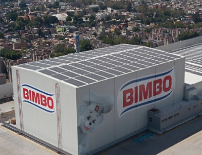 A BIMBO logo on wall of a small room.