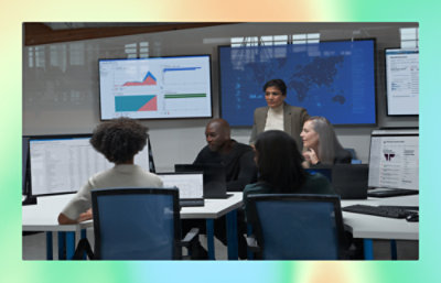 A group of people working together in office