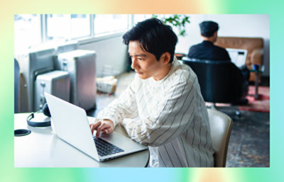 A working in laptop at office