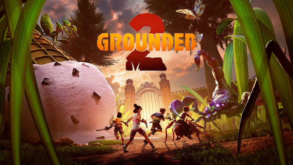 Grounded 2, shrunken down children race into battle against a scorpion and a praying mantis standing on a melted ice cream cone. One child is riding on the back of an ant.