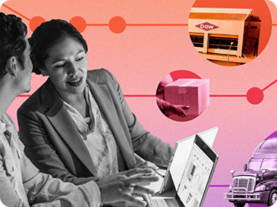 An abstract image of two people discussing