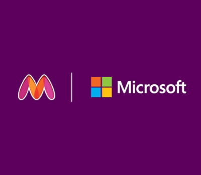 A purple background with the Microsoft logo featuring the letter M.